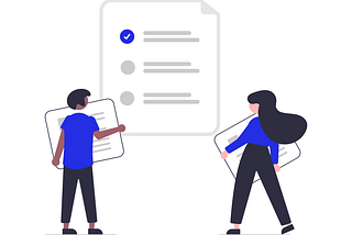 Women and man put tasks in a task list in front of them