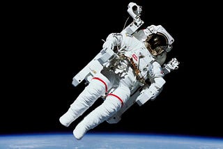 A man floating in space
