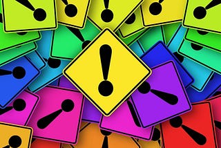 Alot of bright yellow, pink, blue, red, and orange neon Post-its printed with black thick exclamation marks relays to the point made that overusing exclamation marks is never good form.