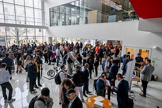 A view of “startup alley” in the MIT media lab