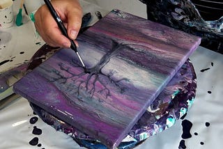 Painting a Tree on Wet Acrylic Pour — Beautifully Ghostly Results 👻🎨