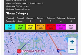 screen shot of the projected landfall of Hurricane Milton