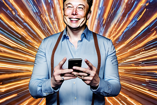 Elon Musk happily using his phone, posting something on Twitter.