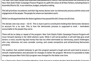 Statement From Danielle Brecker, New York State Democratic Committee Member, Assembly District 36…
