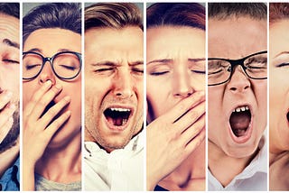 A horizontal montage of individuals yawning.