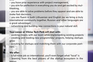 Vilnius Tech Park is looking for a Project Manager to join the team.