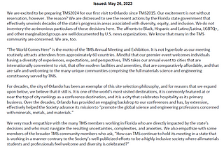 Update: TMS letter re: Hosting Conferences in Florida