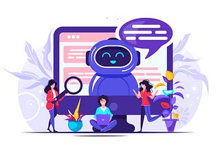 Illustration of Chatbot and happy people