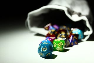 Dice falling out of a bag