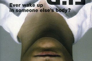 Book cover showing an upside-down photo of the face, neck and shoulders of a teenage boy who is wearing a white T-shirt. The book’s title, Flip, is shown both right-side-up and upside-down.