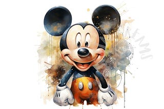 Set of 8 Watercolor Mickey Mouse Digital Images for Printing, T-Shirts, Posters, and More - JPEG, PNG, PDF