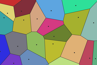 Picture of Voronoi cells. Article cover for “Similarity Search with IVFPQ — Find out how the inverted file index (IVF) is implemented alongside product quantization (PQ) for a fast and efficient approximate nearest neighbor search”. Author: Peggy Chang