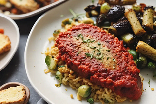 Eggplant Parmesan with a side of Balsamic Roasted Brussels Sprouts and Almond Flour Breadsticks