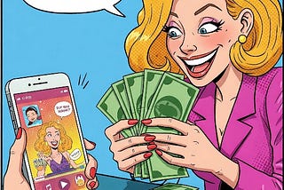 Making Money with Short Videos: Comic illustration of financial success through platforms like TikTok and YouTube.