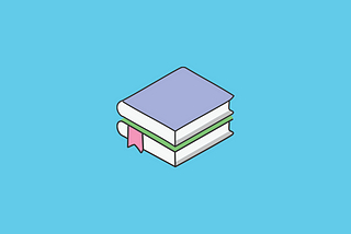 An icon of two books on top of each other. The top book has a lilac cover and the bottom book has a forest green cover. The bottom book has a pink bookmark. The piles of books are on a sky blue background.