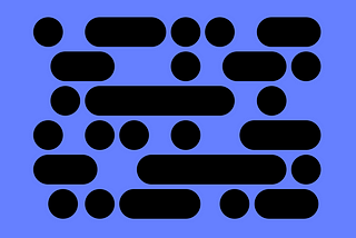 A purple background with black circles and blobs sitting in horizontal lines