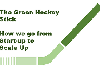 Title image showing exponential growth curve with wording: “The Green Hockey Stick. How we go from Start-up to Scale-up”