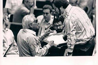 The author (with glasses, center) at a rehearsal with Leonard Bernstein, 1988
