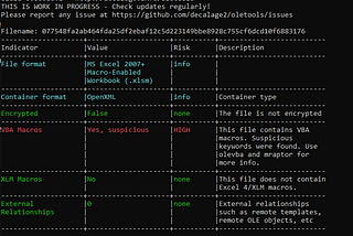 Static code analysis of .xlsm Emotet sample.