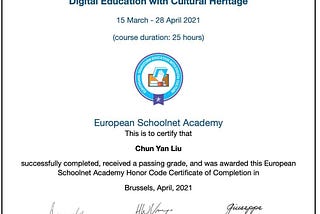 Europeana 磨課師課程：Digital Education with Cultural Heritage 課程結業後感