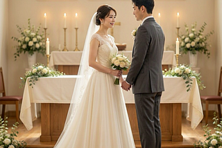 A couple getting married at the altar.