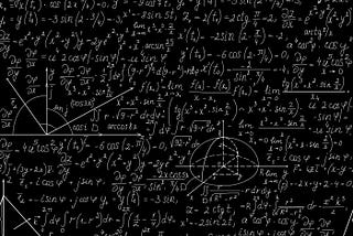 A blackboard filled with white handwritten mathematical formulas, equations, and geometric diagrams, symbolizing complex algorithms and the logic behind modern technology.