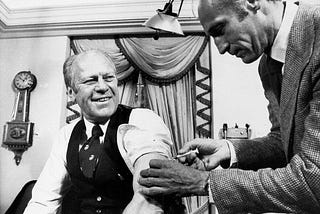 Gerald Ford receiving a swine flu vaccine in 1976.