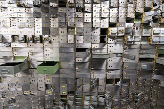 A selection of bank vault deposit boxes.