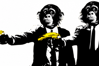 Gangster monkeys in suits holding bananas
