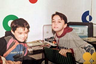 Photo from a private archive. Two young boys and their computer in the early ’90s. Long before they got the idea of Bitnoise