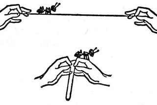 An ant walks along a straight string and has a long way to go. An ant walks across a folded string and is already there.