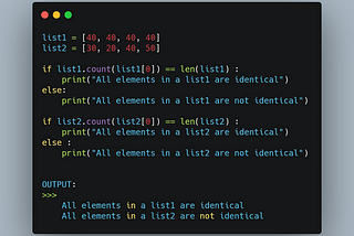 Determining if all elements in a list are identical in python.