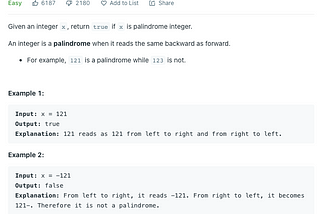 Leetcode 9: Palindrome Number (JS)
