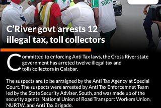 C’River govt arrests 12 illegal tax, toll collectors