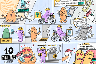 Playful, creative and inspirational storyboard of Glovo’s Vision statement.