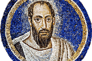 Apostle Paul (494–495 AD), ceiling mosaic, Archiepiscopal Chapel of St. Andrew (oratory), Ravenna, Italy