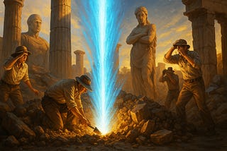 AI generated illustration showing the discovery of an OOPART