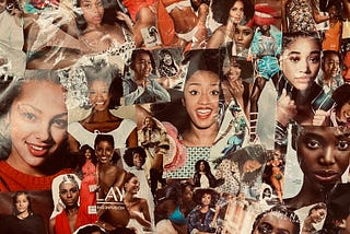 A wall collage of Black women from different magazines.