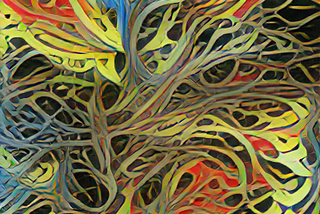 An abstract image of overlapping, intersecting, branching, diverging, and reconnecting lines.