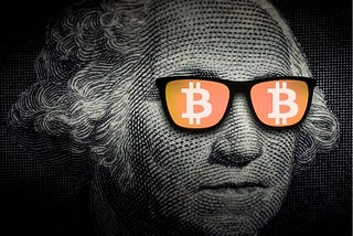 George Washington wearing Bitcoin sunglasses.