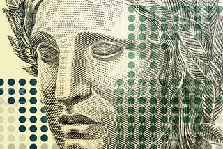 Imagem com detalhes: Foto efígie da república do brasil, chamada Marianne, impressa em notas reais brasileiras, detalhe de dinheiro do brasil