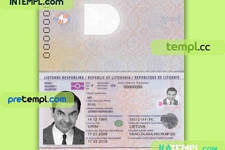 Lithuania passport PSD download template