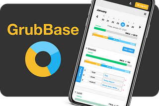 A screenshot of the GrubBase app laid over the GrubBase logo