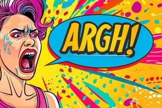 Comic book like woman yelling “Argh!”