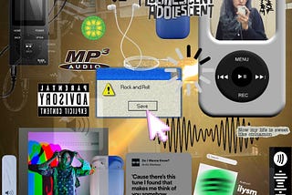 A digital collage of music-related ideas, including screenshots, social media posts, and pictures of the author.
