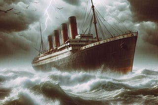 Old ocean liner caught in a storm