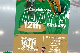 BOSTON CELTICS Birthday Invitation, Party Invite, Basketball, NBA, Instant Download, Canva editable template