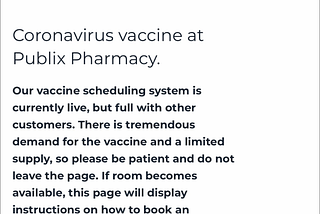 Text that says: Our vaccine scheduling system is currently live, but full with other customers.