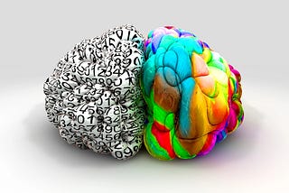 Two sides of the brain, anilytical in black and white and colourful creative side
