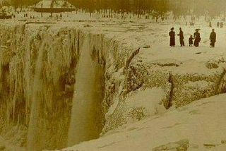 Rare view of frozen Niagara Falls, 1848.